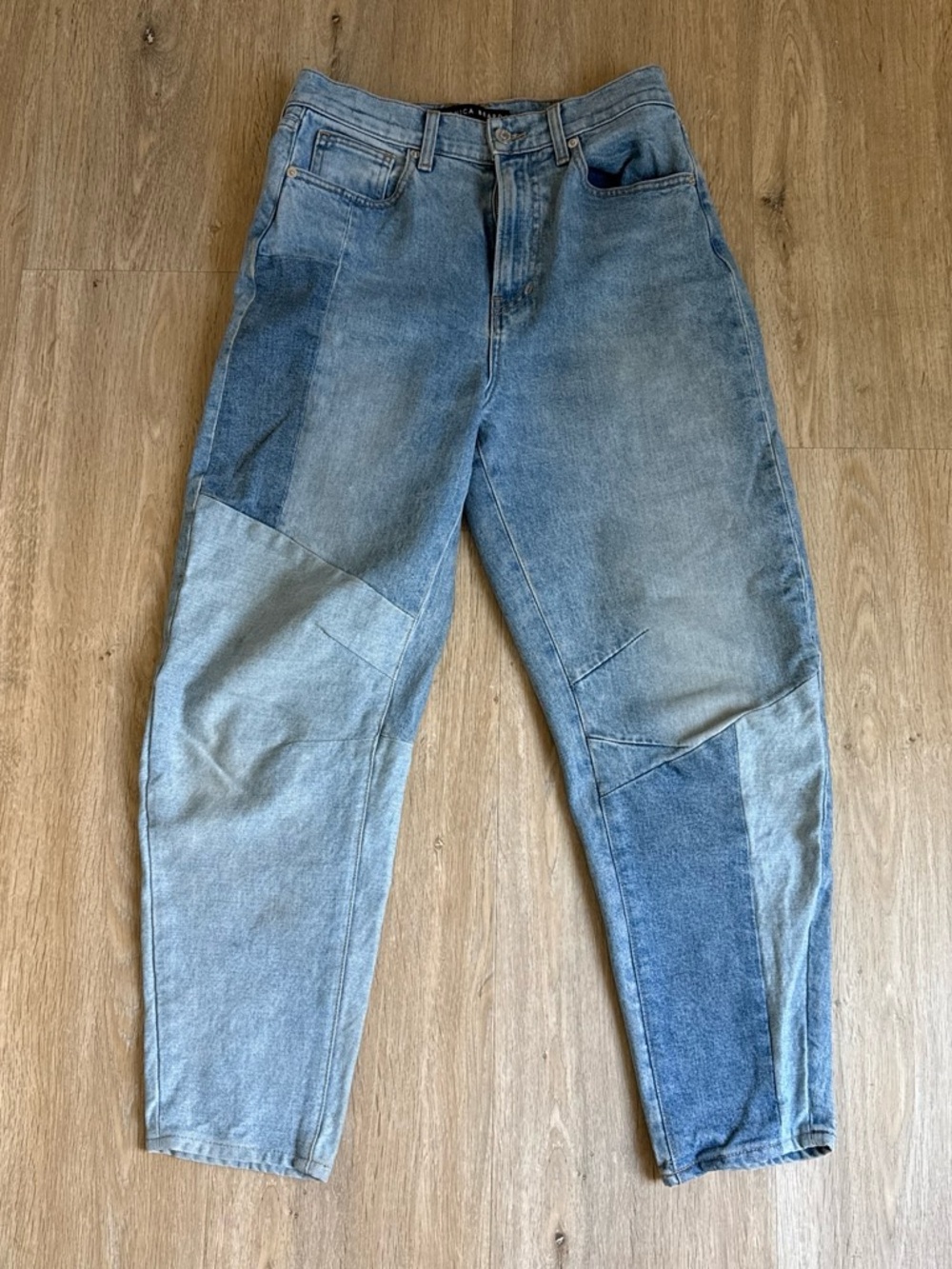 Veronica Beard Charlie Barrel Leg High Rise Light Blue Two-Tone Denim Jeans 27